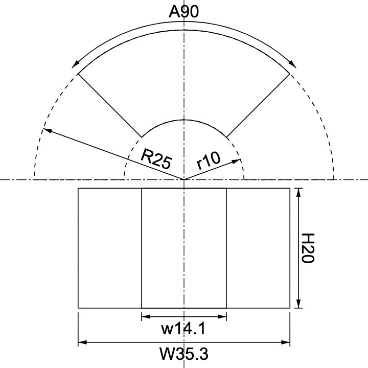 Neodymium R25mm X r10mm X H20mm X A90rad