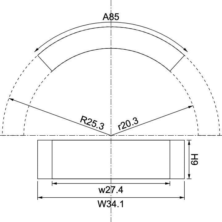 Neodymium R25.3mm X r20.3mm X H9mm X A85rad