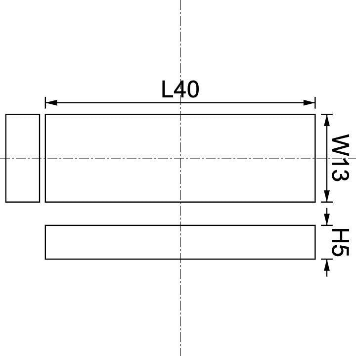 Neodymium Block Magnet 40mm X 13mm X 5mm Drawing