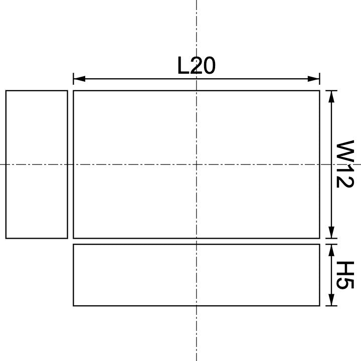 Neodymium Block Magnet 20mm X 12mm X 5mm Drawing