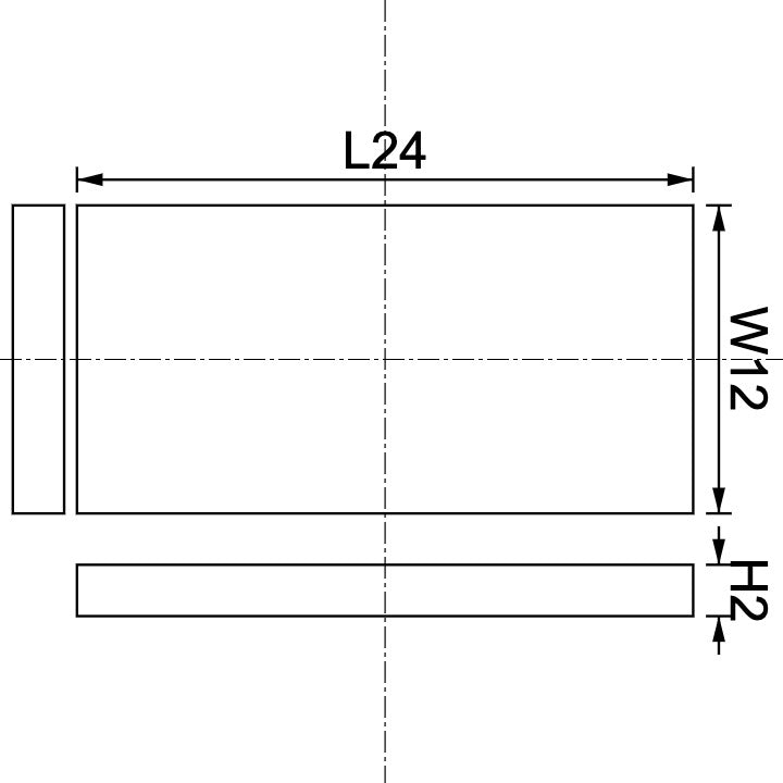 Neodymium Block Magnet 24mm X 12mm X 2mm Drawing