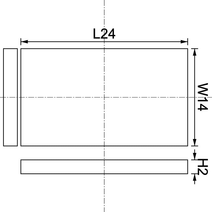 Neodymium Block Magnet 24mm X 14mm X 2mm Drawing