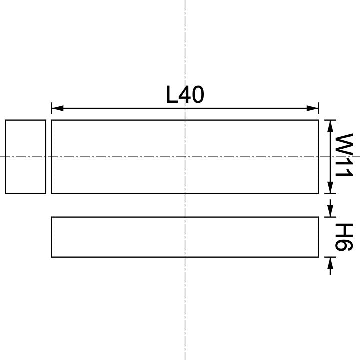 Neodymium Block Magnet 40mm x 11mm x 6mm Drawing