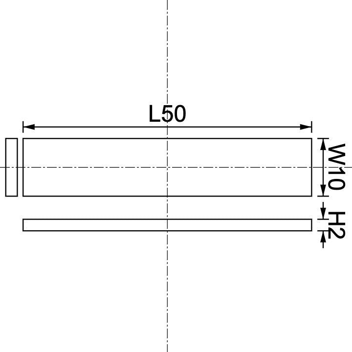 Neodymium Block Magnet 50mm x 10mm x 2mm Drawing