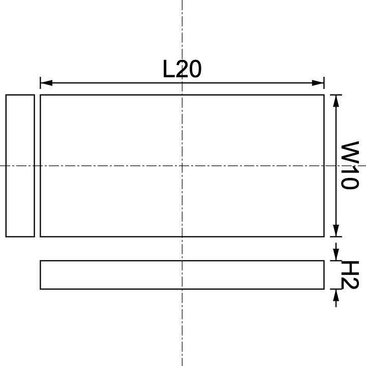 Neodymium Block Magnet 20mm X 10mm X 2mm Drawing