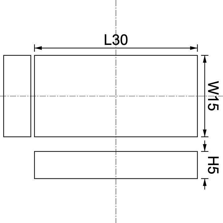 Neodymium Block Magnet 30mm X 15mm X 5mm Drawing