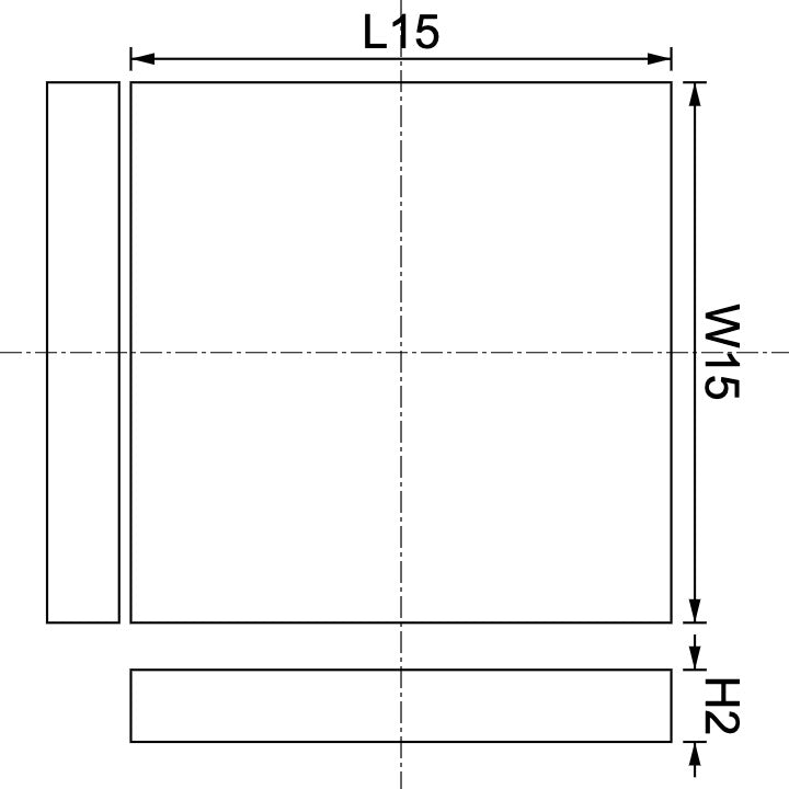 Neodymium Block Magnet 15mm X 15mm X 2mm Drawing