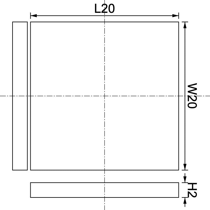 Neodymium Block Magnet 20mm X20mm X 2mm Drawing