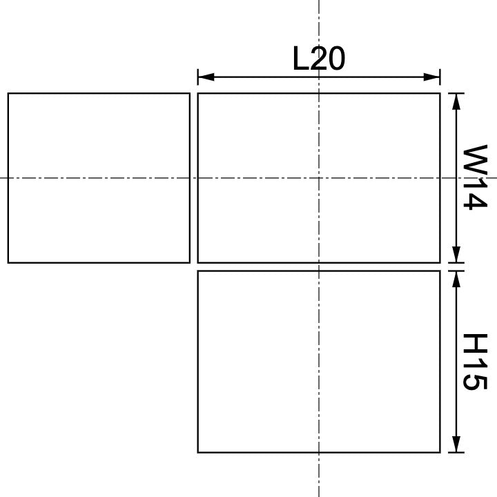 Neodymium Block Magnet 20mm X 14mm X 15mm Drawing