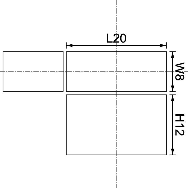 Neodymium Block Magnet 20mm X 8mm X 12mm Drawing