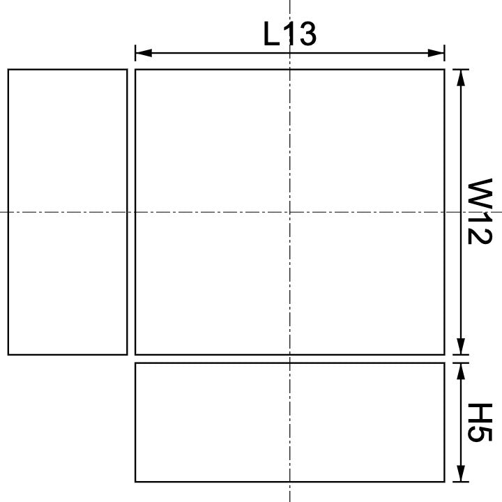 Neodymium Block Magnet 13mm X 12mm X 5mm Drawing