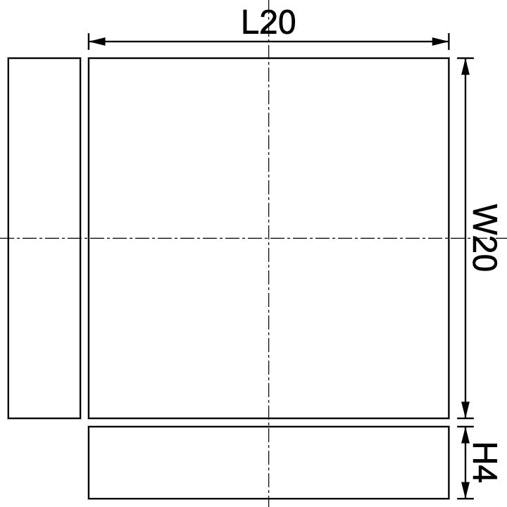 Neodymium Block Magnet 20mm X 20mm X 4mm Drawing