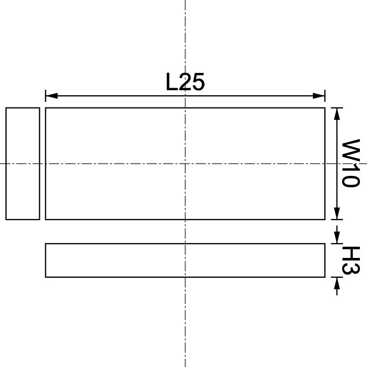 Neodymium Block Magnet 25mm x 10mm x 3mm Drawing