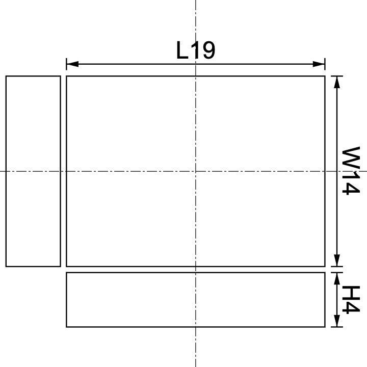 Neodymium Block Magnet 19mm x 14mm x 4mm Drawing