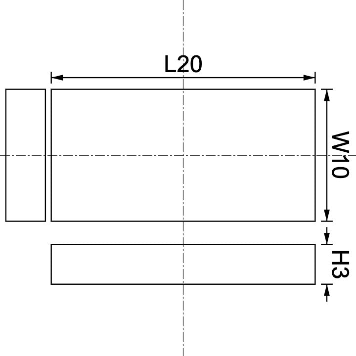 Neodymium Block Magnet 20mm X 10mm X 3mm Drawing