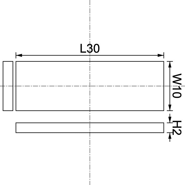 Neodymium Block Magnet 30mm X 10mm X 2mm Drawing