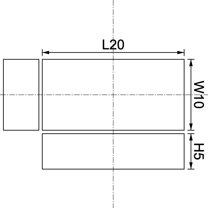 Neodymium Block Magnet 20mm X 10mm X 5mm Drawing