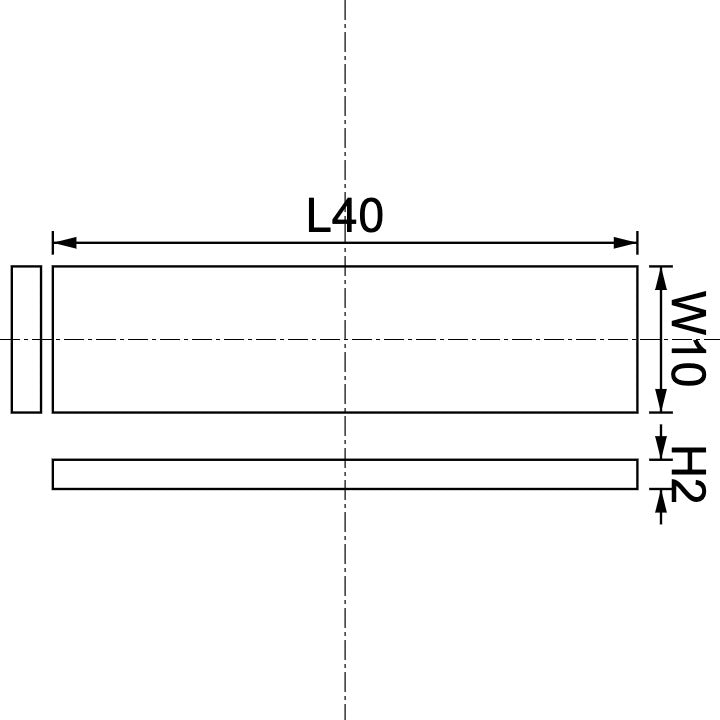 Neodymium Block Magnet 40mm X 10mm X 2mm Drawing