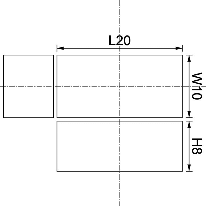 Neodymium Block Magnet 20mm X 10mm X 8mm Drawing