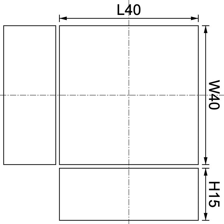 Neodymium Block Magnet 40mm x 40mm x 15mm Drawing