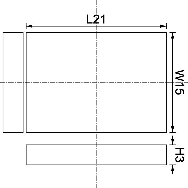 Neodymium Block Magnet 21mm x 15mm x 3mm Drawing