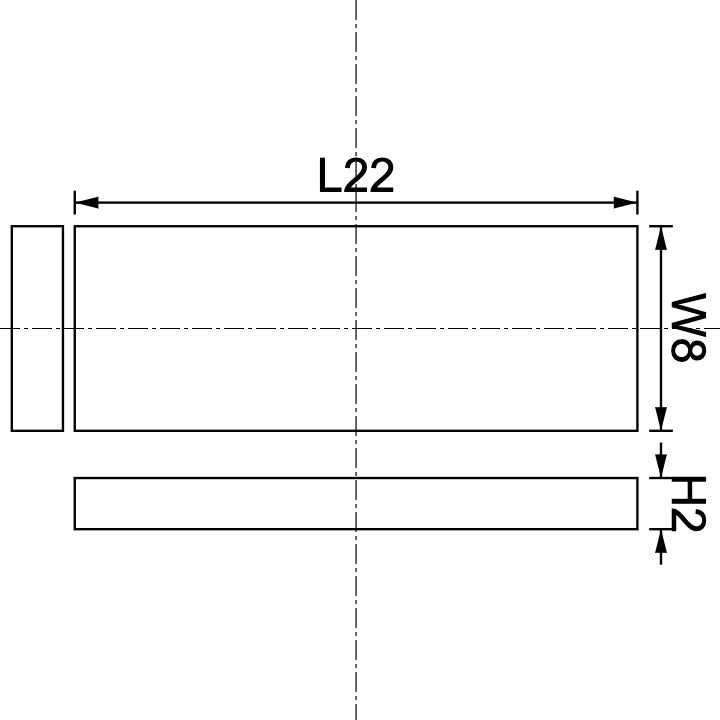 Neodymium Block Magnet 22mm X 8mm X 2mm Drawing