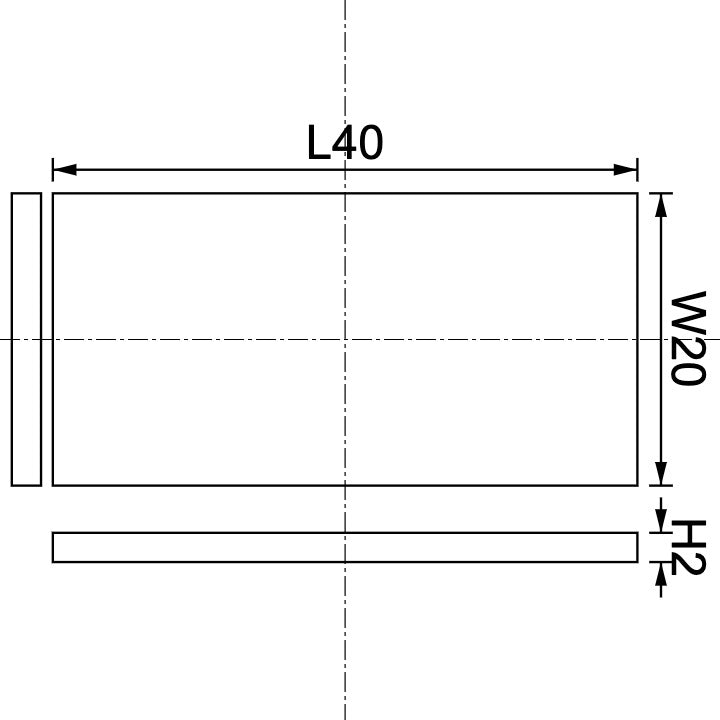 Neodymium Block Magnet 40mm X 20mm X 2mm Drawing