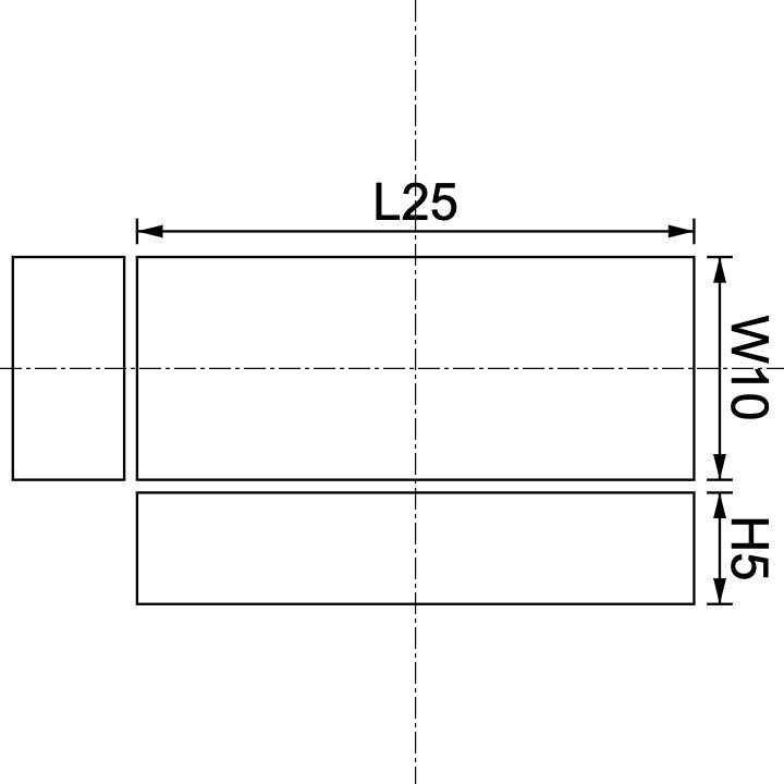 Neodymium Block Magnet 25mm X 10mm X 5mm Drawing