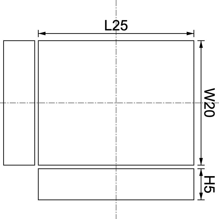 Neodymium Block Magnet 25mm X 20mm X 5mm Drawing