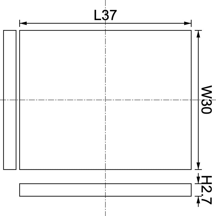 Neodymium Block Magnet 37mm X 30mm X 2.7mm Drawing