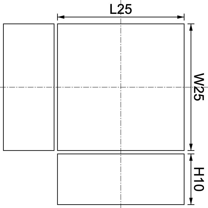 Neodymium Block Magnet 25mm X 25mm X 10mm Drawing