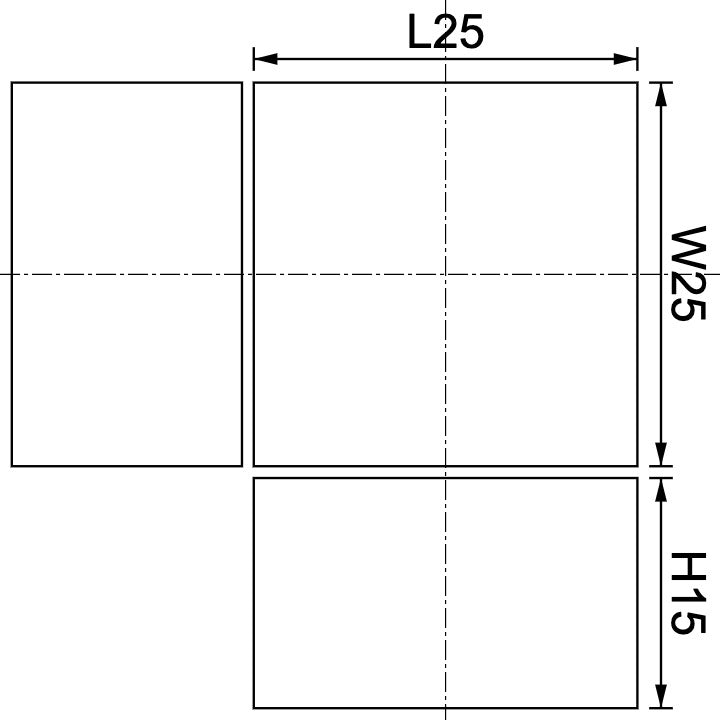 Neodymium Block Magnet 25mm X 25mm X 15mm Drawing