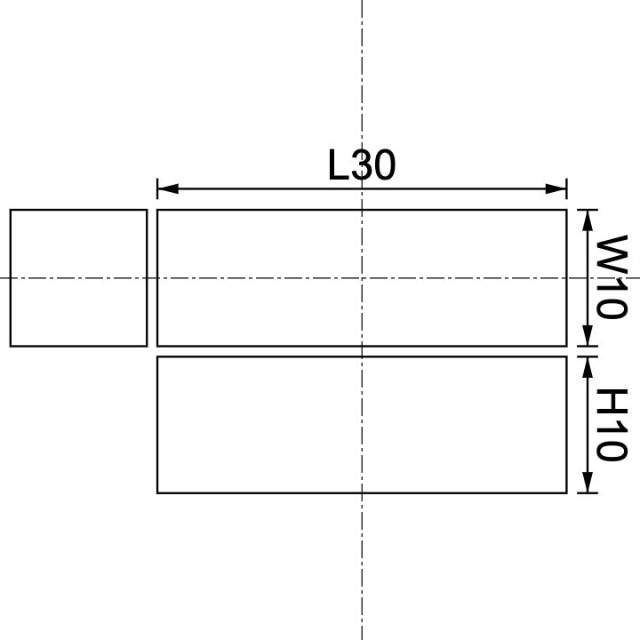 Neodymium Block Magnet 30mm X 10mm X 10mm Drawing