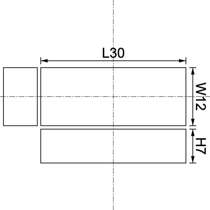 Neodymium Block Magnet 30mm X 12mm X 7mm Drawing