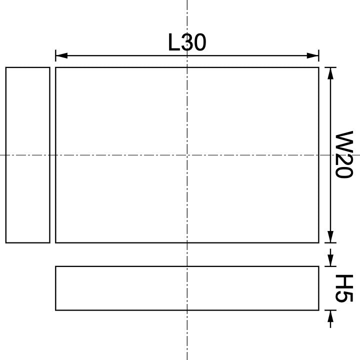 Neodymium Block Magnet 30mm X 20mm X 5mm Drawing