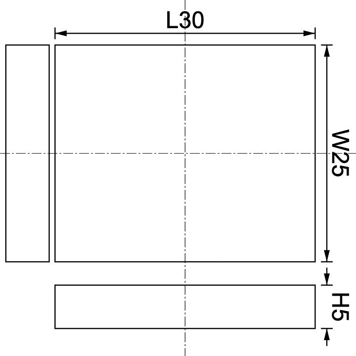 Neodymium Block Magnet 30mm x 25mm x 5mm Drawing