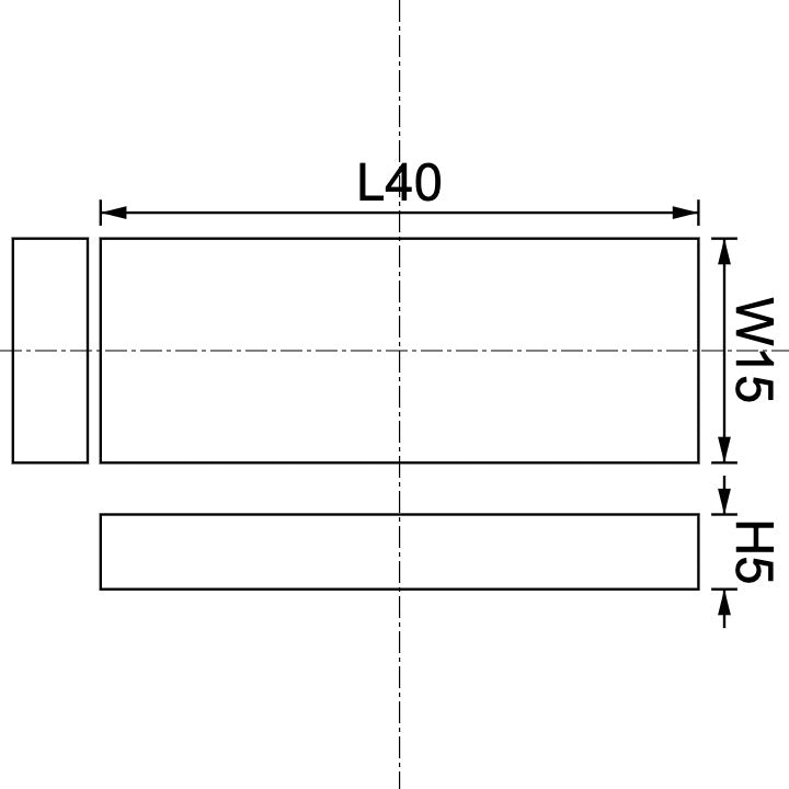 Neodymium Block Magnet 40mm x 15mm x 5mm Drawing