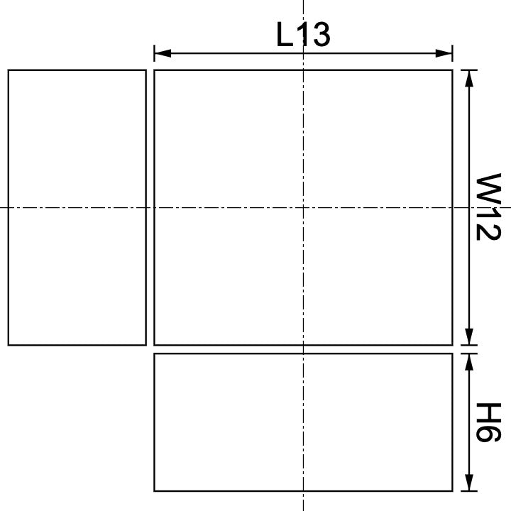 Neodymium Block Magnet 13mm X 12mm X 6mm Drawing