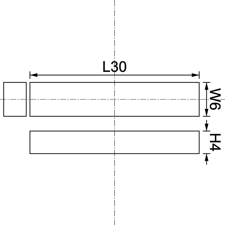 Neodymium Block Magnet 30mm X 6mm X 4mm Drawing