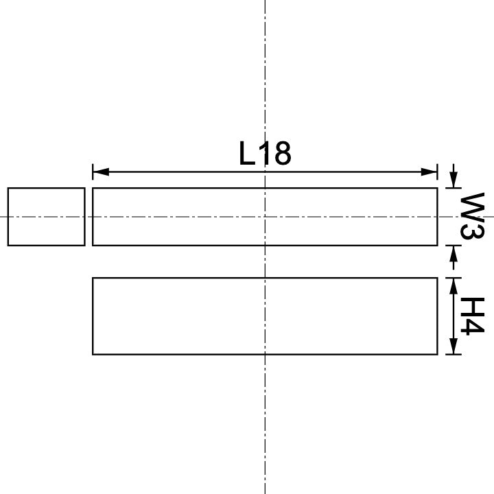 Neodymium Block Magnet 18mm X 3mm X 4mm Drawing