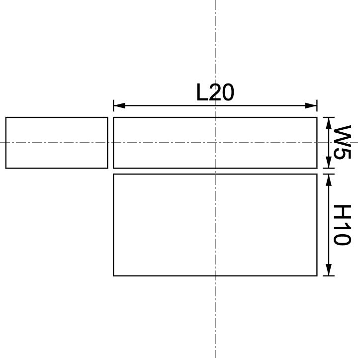 Neodymium Block Magnet 20mm X 5mm X 10mm Drawing