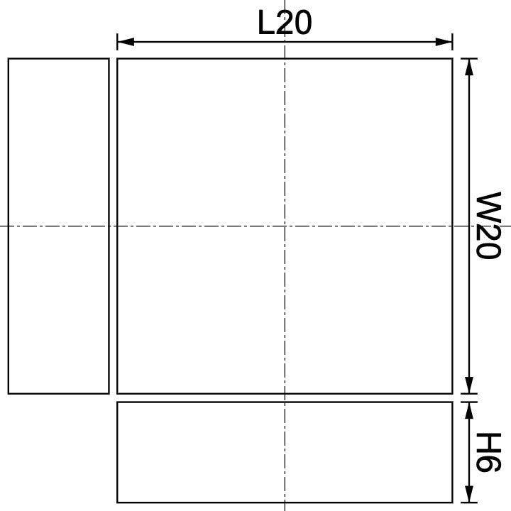 Neodymium Block Magnet 20mm X 20mm X 6mm Drawing