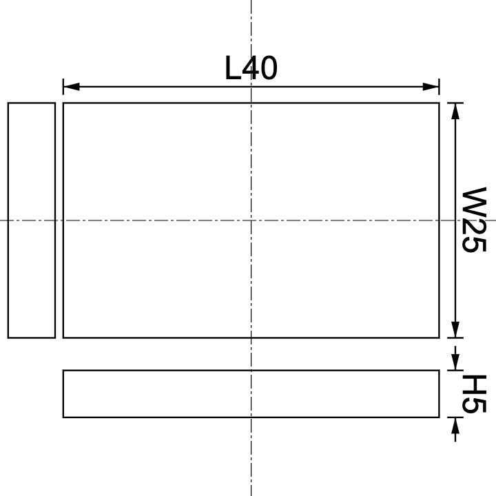 Neodymium Block Magnet 40mm x 25mm x 5mm Drawing