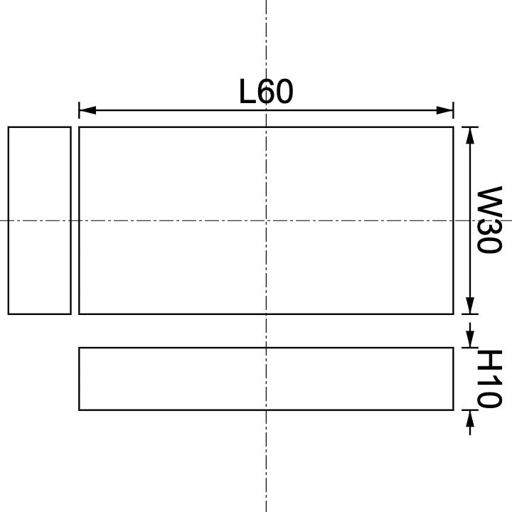 Neodymium Block Magnet 60mm X 30mm X 10mm Drawing