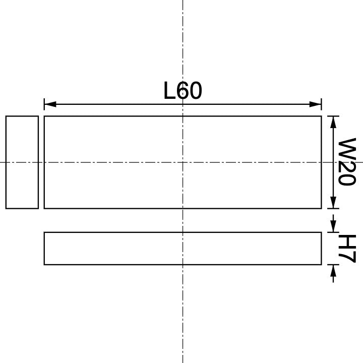 Neodymium Block Magnet 60mm X 20mm X 7mm Drawing