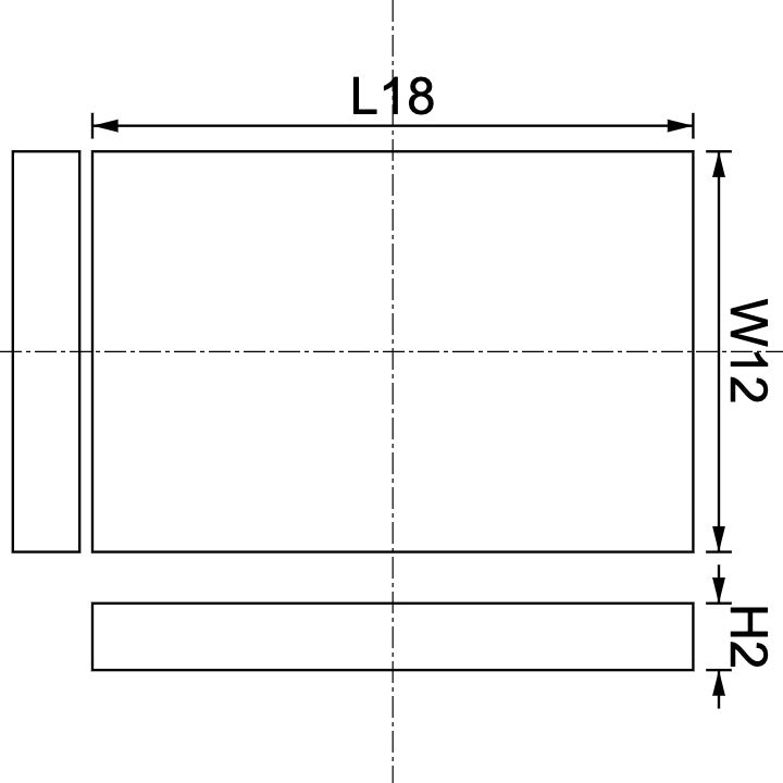 Neodymium Block Magnet 18mm X 12mm X 2mm Drawing