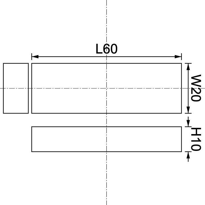 Neodymium Block Magnet 60mm X 20mm X 10mm Drawing