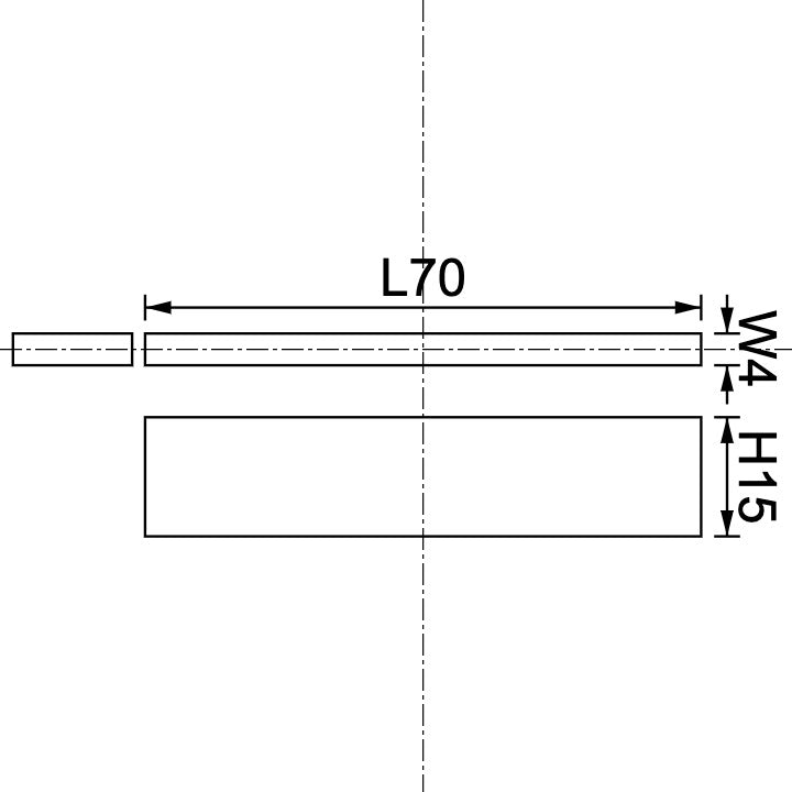 Neodymium Block Magnet 70mm x 4mm x 15mm Drawing