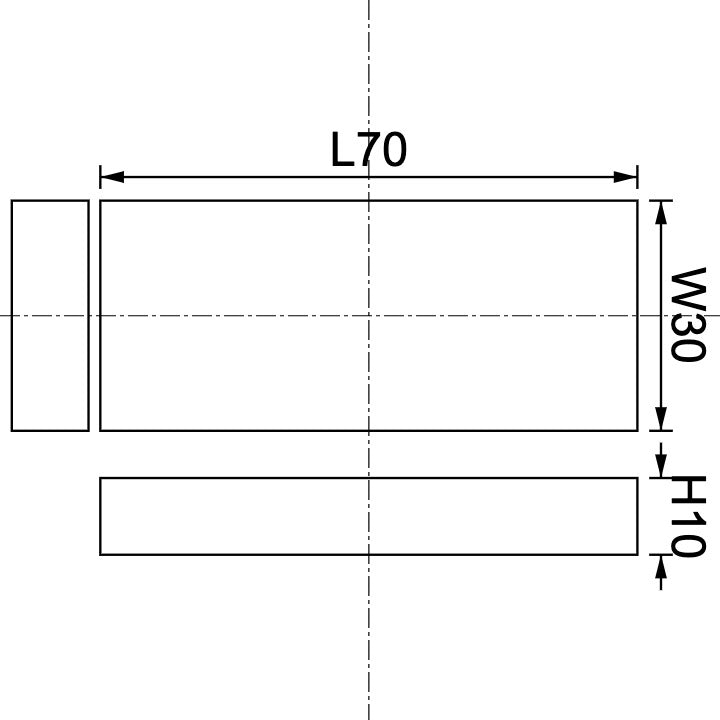 Neodymium Block Magnet 70mm X 30mm X 10mm Drawing