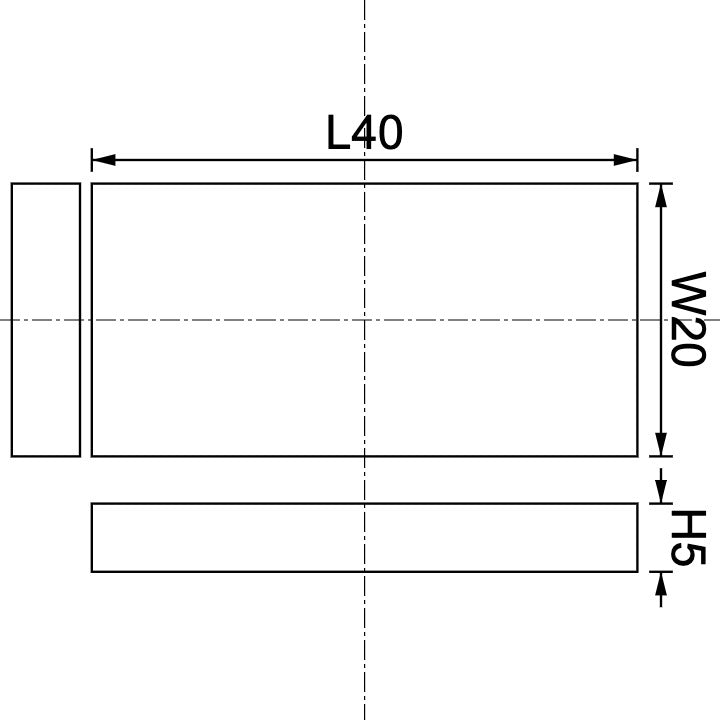 Neodymium Block Magnet 40mm X 20mm X 5mm Drawing